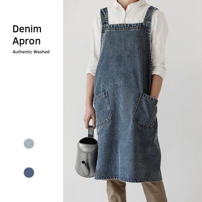 China Wholesale Durable Authentic Washed Denim Chefs Apron - BBQ, Painting, Garden, Cooking for Men and Women with Blue Pockets for sale