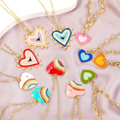 China Hot Sale BOHEMIA JM Gold Chain With Colorful Heart Shape Jewelry Necklace Couples Pendant Necklace for sale