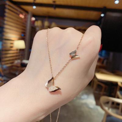 China Wholesale Hiphop JM Rose Gold Butterfly Charm Necklace Stainless Steel Butterfly Necklace for sale