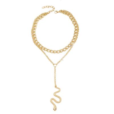 China Hiphop JM 18K Gold Plated Layered Necklace For Women Multi Layer Snake Necklace Pendant Necklace for sale