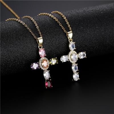 China Religious European Fashion JM Hotsale Inlay Crystal Cross Pendant For Women Design S925 Sterling CZ for sale