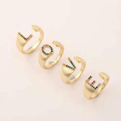 China Hot Sale OEM 2021 Hiphop JM Initial Ring Adjustable Watchband Chain 26 A-Z Letter CZ Rings For Women Girl for sale