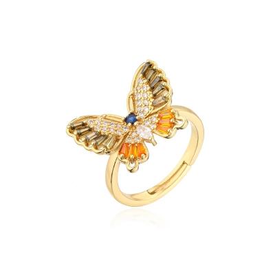 China JM 2021new arrival fashion long opening butterfly color keeping gold plated rings for sale