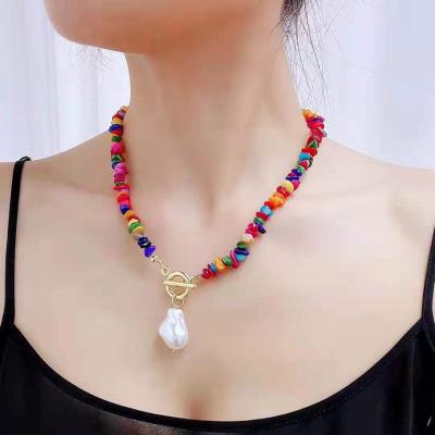 China 2021New Daliy JM 2021New fashion necklace pearl beaded necklace colorful stone necklace baroque choker pendant for sale