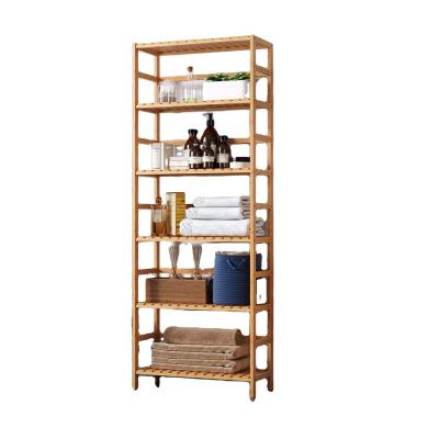 China Bamboo Living Room Shelf 6 Tier, 63.4 Inch Height Flower Plant Shelf Stand Bathroom Free Standing Storage Tower, Universal for sale