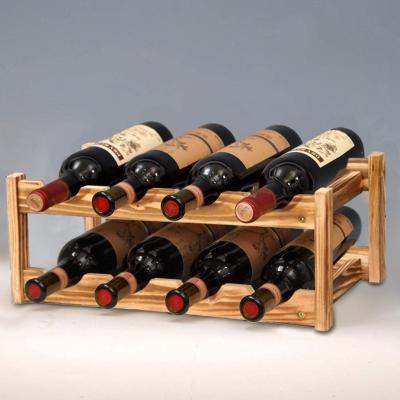 China Sustainable Wine Rack, 8 Bottles 2-Tier Bamboo Wine Display Rack For Countertop Galley, Free Standing Wine Storage for sale