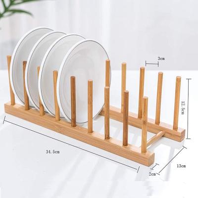 China Sustainable 3 Pieces Wooden Dish Drainer Bamboo Drying Rack Dish Plates Rack Buffet Organizer with 3, 6 and 8 Slots for Bowl, Cup for sale