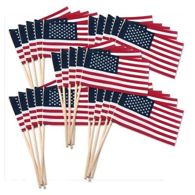 China Factory Direct Sales Polyester Custom Printing American Flags On Sticks With Wooden Rod for sale