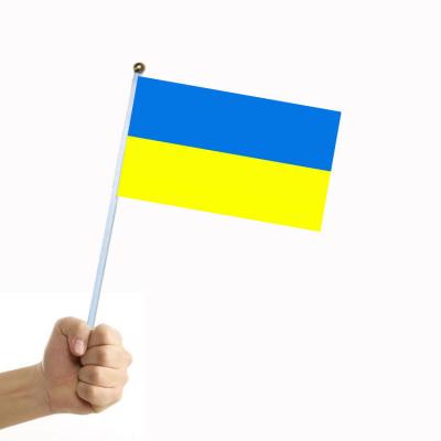 China Factory Direct Sales Polyester Plain Custom Printing Ukraine Flags On Sticks With Wooden Rod for sale