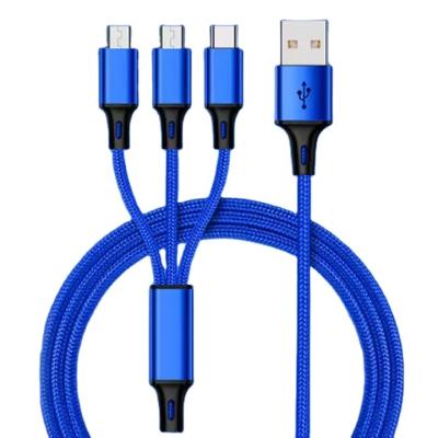 China FEITUN 2022 2M Video Game Player 3 In 1 Micro USB Type C Charger Cable Usb Multi Left Nylon Braid Usb Charging Cable For Mobile Phone Cables for sale