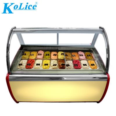 China Single-Temperature 20 Dishes Food Grade 304 Material Curved Glass Ice Cream Showcase Refrigerator /Display Cooler for sale