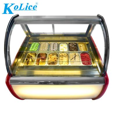 China Gelato CE 12 Dishes Gelato and Popsicle Display Showcase/Ice Cream Showcase/Ice Cream Freezer with Defrost Wire for sale