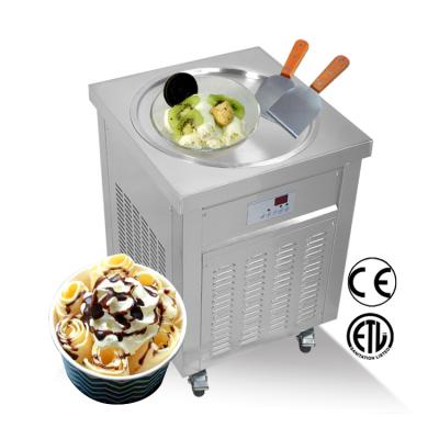 China Free Shipping Commercial Middle East 220V Pan Rolled Fried Ice Cream Machine/Ice Cream Roll Single Round 50cm Maker for sale