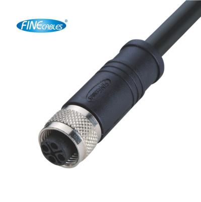 China Automation//Network /HVAC/Refrigeration Finecables Female IP67/IP68 4 Pin Straight Circular Shielded Industrial Waterproof M12 Molded S/T/X Code Automotive Connector for sale