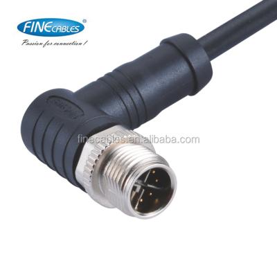 China M12 Male Right Angle Automotive Electrical Connector , M12 5P Male Cable Connector Angled Molded 2 Cables for sale