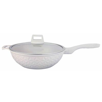 China 32cm Die Cast Aluminum Induction Bottom Sustainable Marble Coating Wok for sale