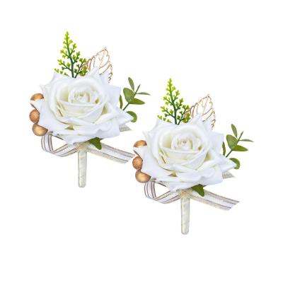 China Custom Wedding Party Supplies Simulation Bride And Groom Wrist Flowers Corsage for sale