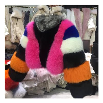 China High End Anti-wrinkle Women Winter Overcoat 100% Real Fox Hairy Cropped Fur Coat For Fashionable Ladies for sale