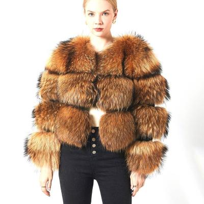 China Warm Fluffy Raccoon Fur Coat Ladies Raccoon Fur Jacket Winter Luxury Natural Casual Hairy Custom Made Woman Real Breathable For Women for sale