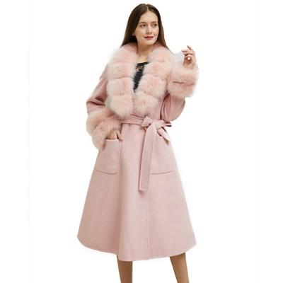 China Breathable Women Big Fox Fur Collar Lamb Coat Fashion Long Cashmere Sheep Fur Jacket Wool Coats For Ladies for sale