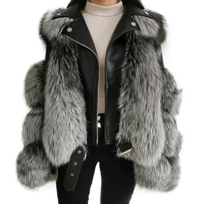 China Warm Luxury Silver Fox Leather Fur Coat Winter Breathable Sheepskin And Real Leather Jacket For Women for sale