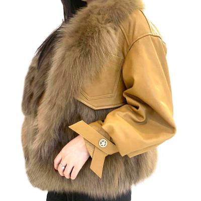 China Fashion Luxury Anti-wrinkle Sheepskin Leather Coats 2020 Natural Fox Fur Ditch Fur Leather Jacket Woman Fluffy Sheepskin Coats For Ladies for sale