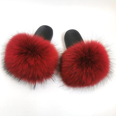 China Fur Sandals Plush Sandalias Lady Slides Real Fashion Trend Slippers 2020 Custom Made Sexy Raccoon Plush Full Fur Slippers Women Large for sale