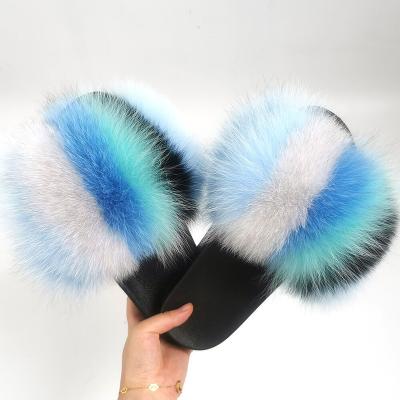 China Wholesale Custom Fluffy Fox Fur Ladies Fashion Trend Fashion Hairy Women Slippers Fashion Sandal Slides With Logo for sale