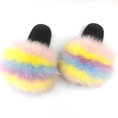 China Fashion Trend Furry Toddler Furry Slippers Kids Fur Slides Real Fox Fuzzy Little Girl Kid Sandles Cute Slippers 2021 for sale