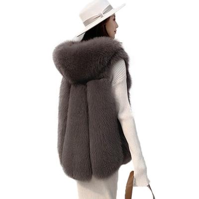 China Wholesale Fox Hairy Hooded Winter Fur Vest Waistcoat Warm Sleeveless Vest Covered Button Garment for sale