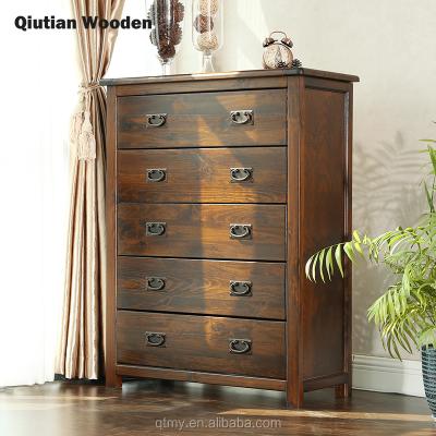 China Easy Assembling KD Bedroom Cabinets Narrow Wooden Chest Drawers Chest Solid Wood Antique Style for sale