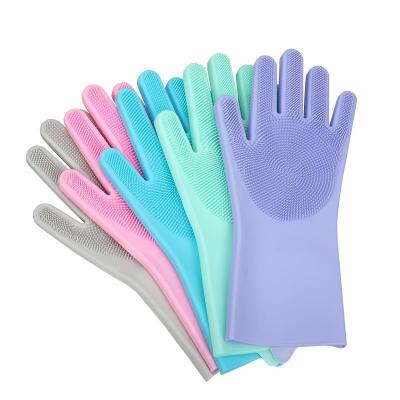 China Multifunctional Solid Color Explosive Kitchen Silicone Cleaning Dishwashing Glove Brush for sale