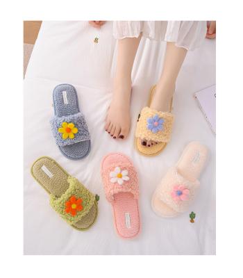 China Wholesale 2021 fashion trend autumn and winter new candy flower plush Korean casual home slippers color flip flops for sale