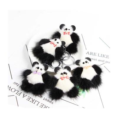 China Cute Fluffy Animal Panda Key Chain Rings For Phone Bag Plush Pompom Fur Pendant Toys for sale