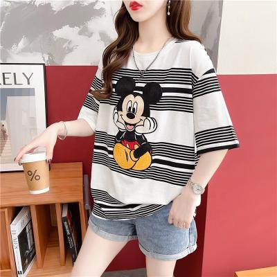 China Anti-pilling Wholesale 2022 Summer Melanin Embroidery T-shirts Women Girls Casual T-shirts Black Cartoon Plus Size Short Sleeves for sale