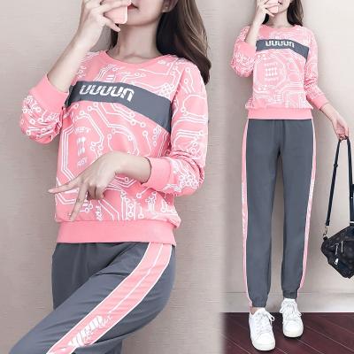 China QUICK DRY long sleeve sports suit women 2021 spring and women's two-piece set new autumn fashion leisure round neck plus size sweater for sale