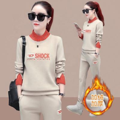 China 2020 new cashmere fashion leisure suit QUICK DRY thickening women fall and winter sports suit warm sweater two-piece suit for sale