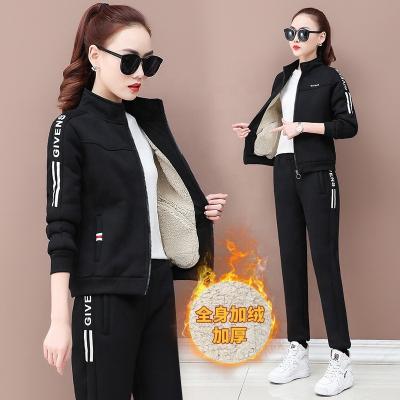 China 2021 New Fashion High Collar QUICK DRY Cashmere Sweater Women's Two-piece Set Winter Plush Thickened Student Sports Leisure Suit for sale