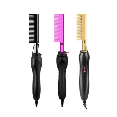 China Comfortable Healthy Comb Custom Logo Hair Straightener Heat Pressing Comb Ceramic Multifunctional Copper Electric Hot Comb For Natural Black Hair for sale