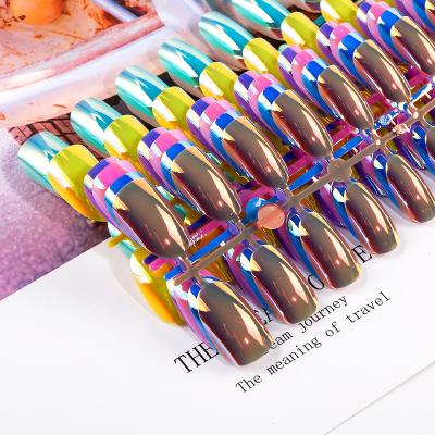 China Nail Art Electroplating Magic Mirror Glossy Eco-friendly Material Mirror 24 Pieces Wearable Round Metal Designers Nail Patches Art Stickers for sale