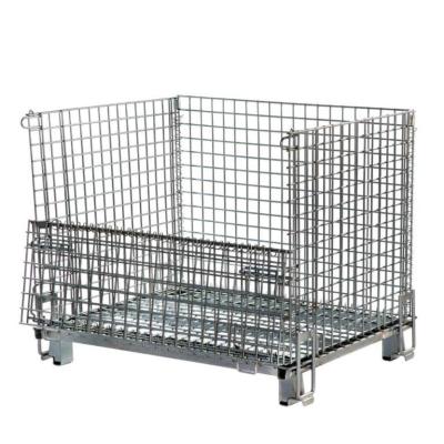 China Sustainable Heavy Duty Industrial Warehouse Zinc Metal Wire Mesh Collapsible Container for sale