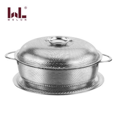 China Stainless Steel Sustainable Design 201 Middle East Candy Bowl Round Double Handles Wire Mesh Round Basket For Hotel Catering for sale