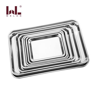 China Thickness 0.8mm Rectangle Eco-friendly Metal Ramadan Catering SS201 Food Tray Wedding Decoration Serving Tray Set Steel For Hotel Catering for sale