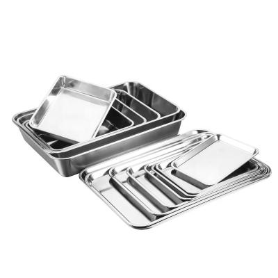 China Factory Price 0.8mm Thickness Eco-friendly Rectangle Ramadan Serving Tray Multi Sizes Stainless Steel Food Trays For Wedding Party for sale