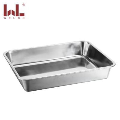 China Eco-friendly Wholesale Hotel Restaurant Thicken Square Stainless Steel Food Deep Serving Tray for sale