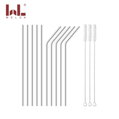 China 304 Stainless Steel Round Tube Silver Color Metal Straws Sustainable Reusable Straws Straight and Bent Straw with Brush for Bar Serving for sale