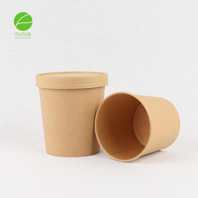 China Eco Friendly Biodegradable Take Out Kraft Paper Bowl Biodegradable PLA Liner Disposable To Go Bowl With Lid for sale