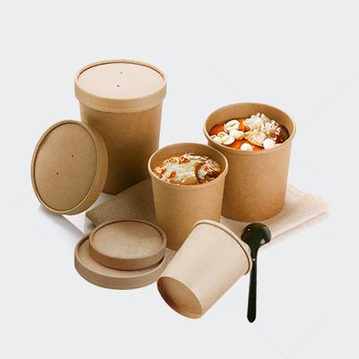 China Custom Eco-Friendly Biodegradable Factory Paper Bowl PE Liner Disposable Soup Bowl With Lid 32oz for sale