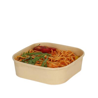 China Greaseproof Disposable Take Out Paper Salad Bowl With Square PET Lid Paper Bowl for sale