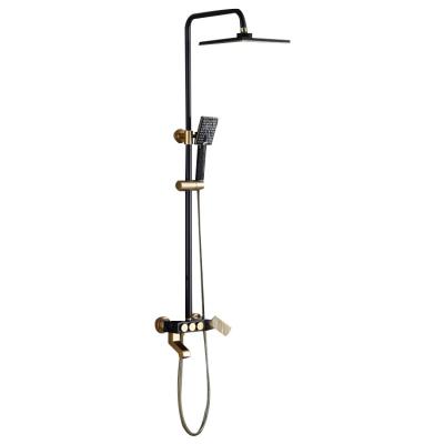 China With Slide Bar Factory Supply Rainfall Shower System Black Gold Bathroom Shower Faucet Sets Wall Mounted for sale